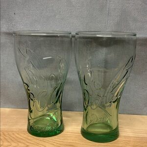 Coca-Cola Embossed the brand name Green Glass Pair, collector's item